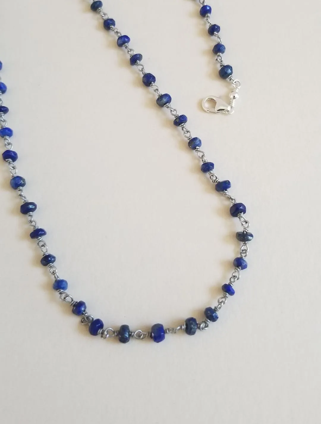 Dainty Lapis Lazuli Beaded Chain Choker Necklace