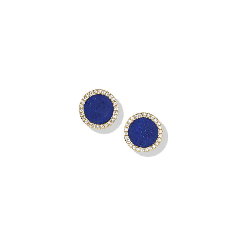 David Yurman Petite DY Elements Stud Earrings in 18K Yellow Gold with Lapis and Pave Diamonds