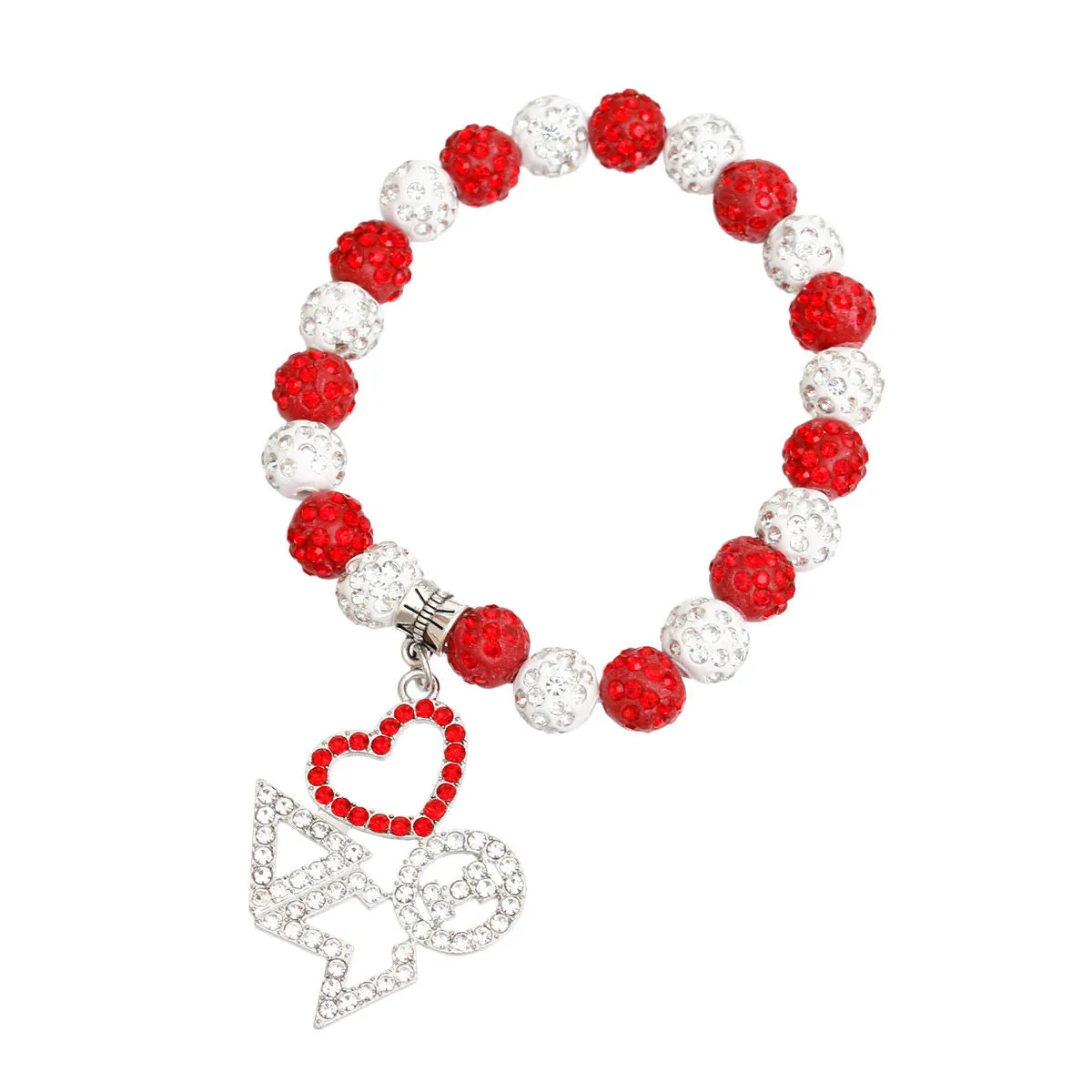 Delta Sigma Theta DST Inspired Red White Bling Jewelry. Sorority Charm Bracelet