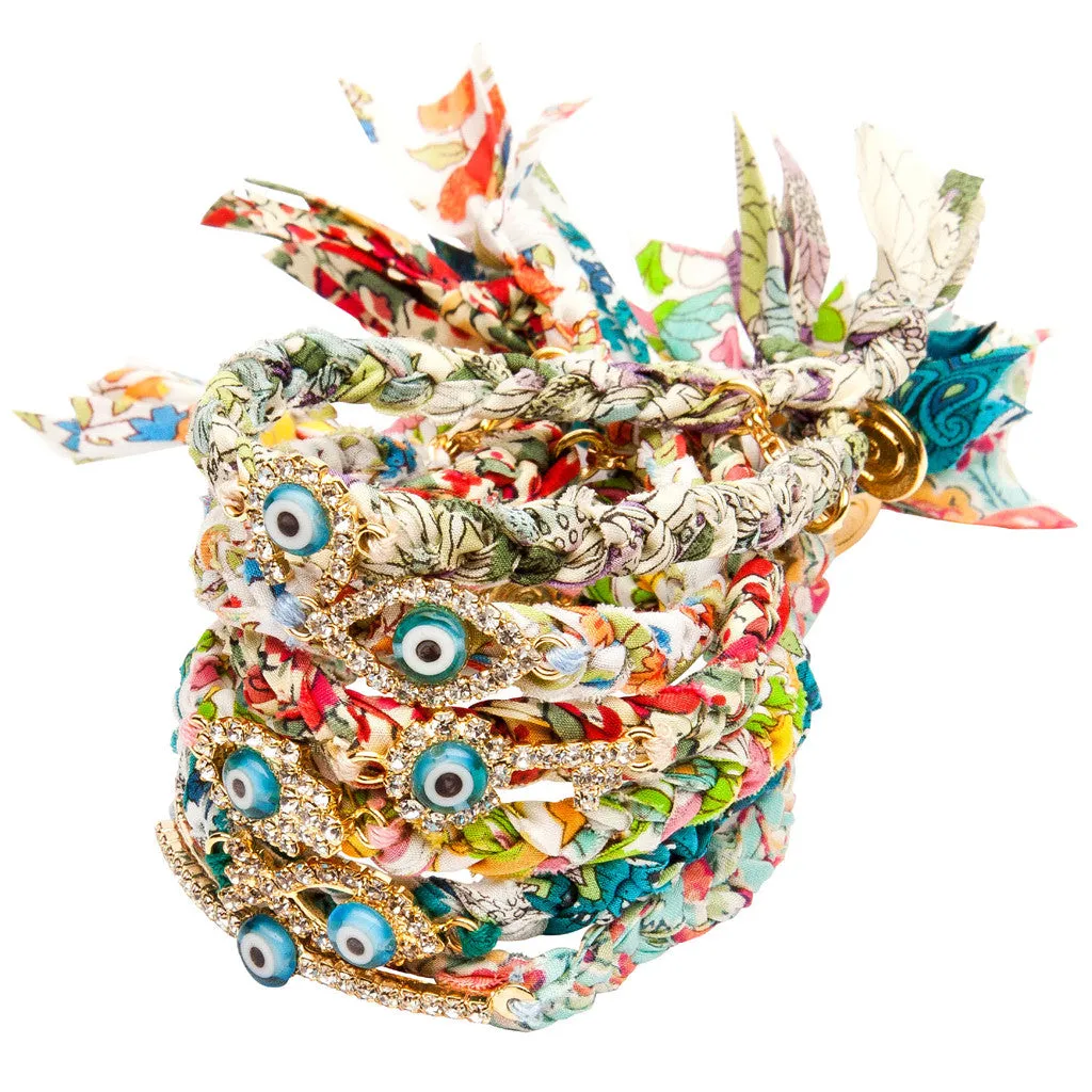 Diamante Evil Eye Lucky Charm Liberty Print Braid Bracelet