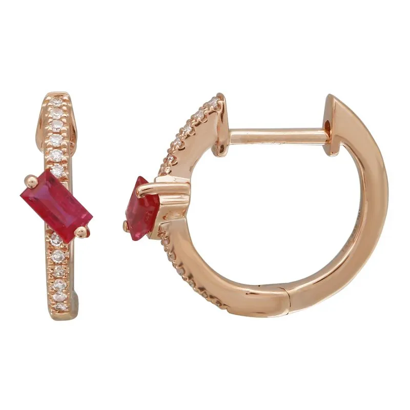 Diamond Huggies with Baguette Gemstone