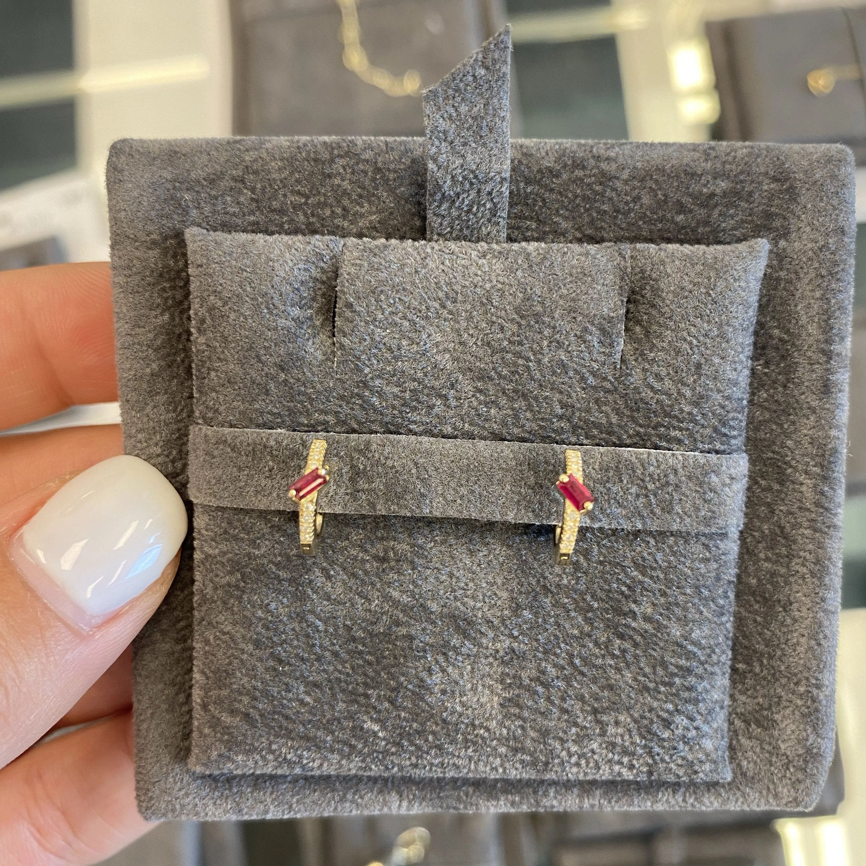 Diamond Huggies with Baguette Gemstone