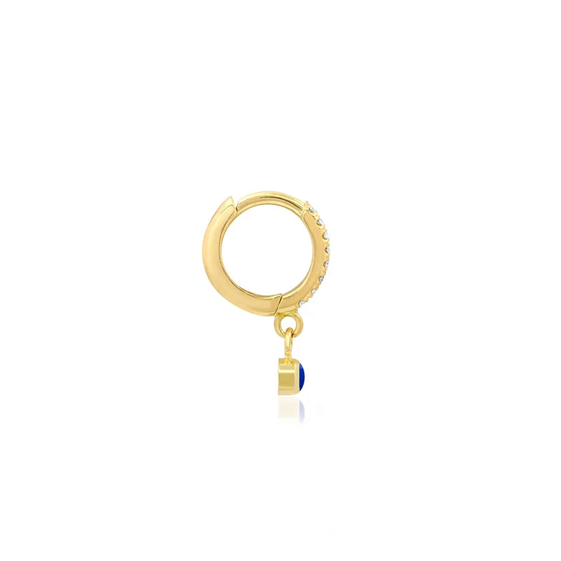Diamond Huggies with Mini Lapis Bezel Drop