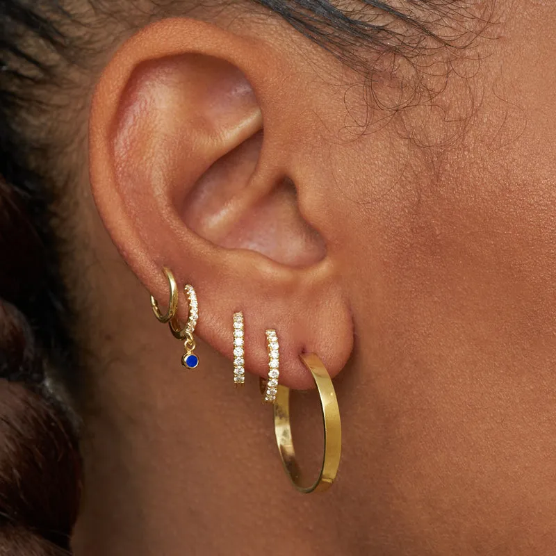 Diamond Huggies with Mini Lapis Bezel Drop