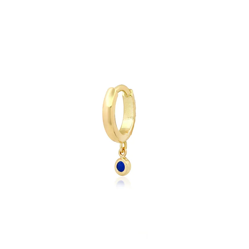 Diamond Huggies with Mini Lapis Bezel Drop