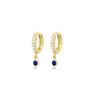 Diamond Huggies with Mini Lapis Bezel Drop