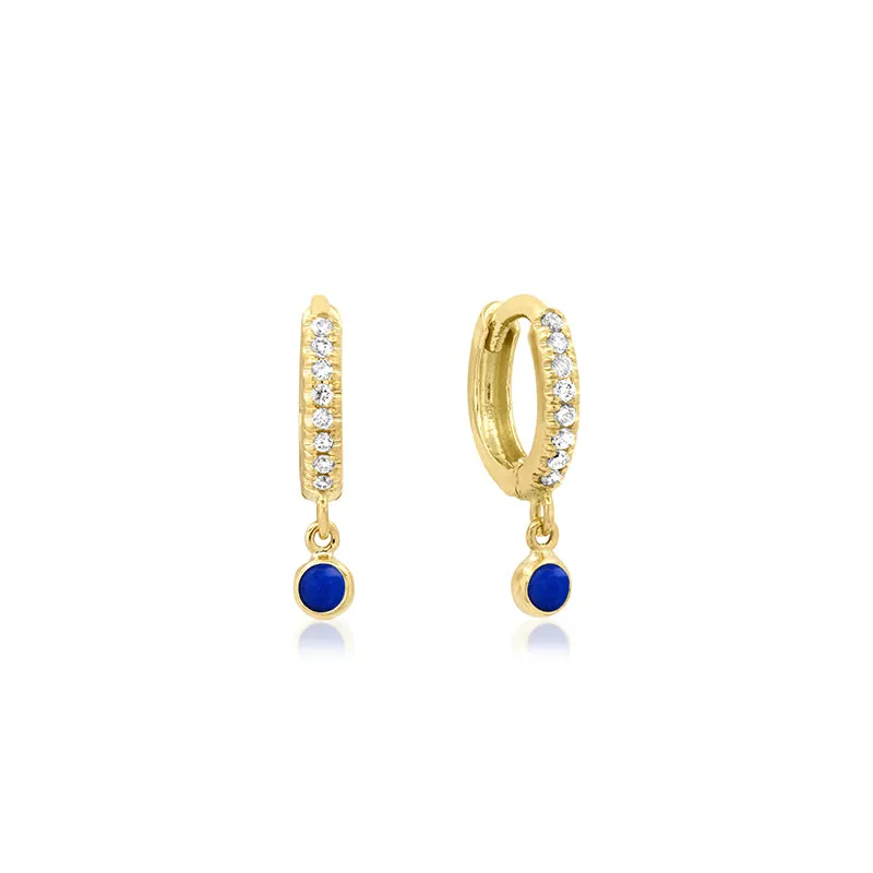 Diamond Huggies with Mini Lapis Bezel Drop