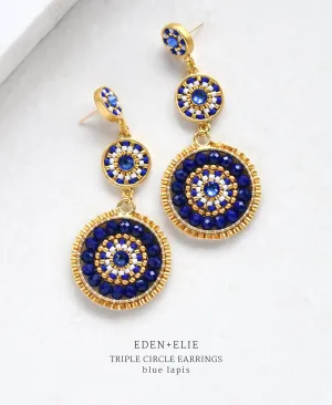 EDEN   ELIE Luxe triple circle statement drop earrings - blue lapis