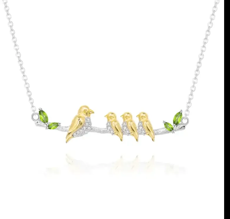 Elegant Bird Necklace w/Gemstone 925 Sterling Agate Silver Handcraft Necklace Sliver Gold Plated Collection