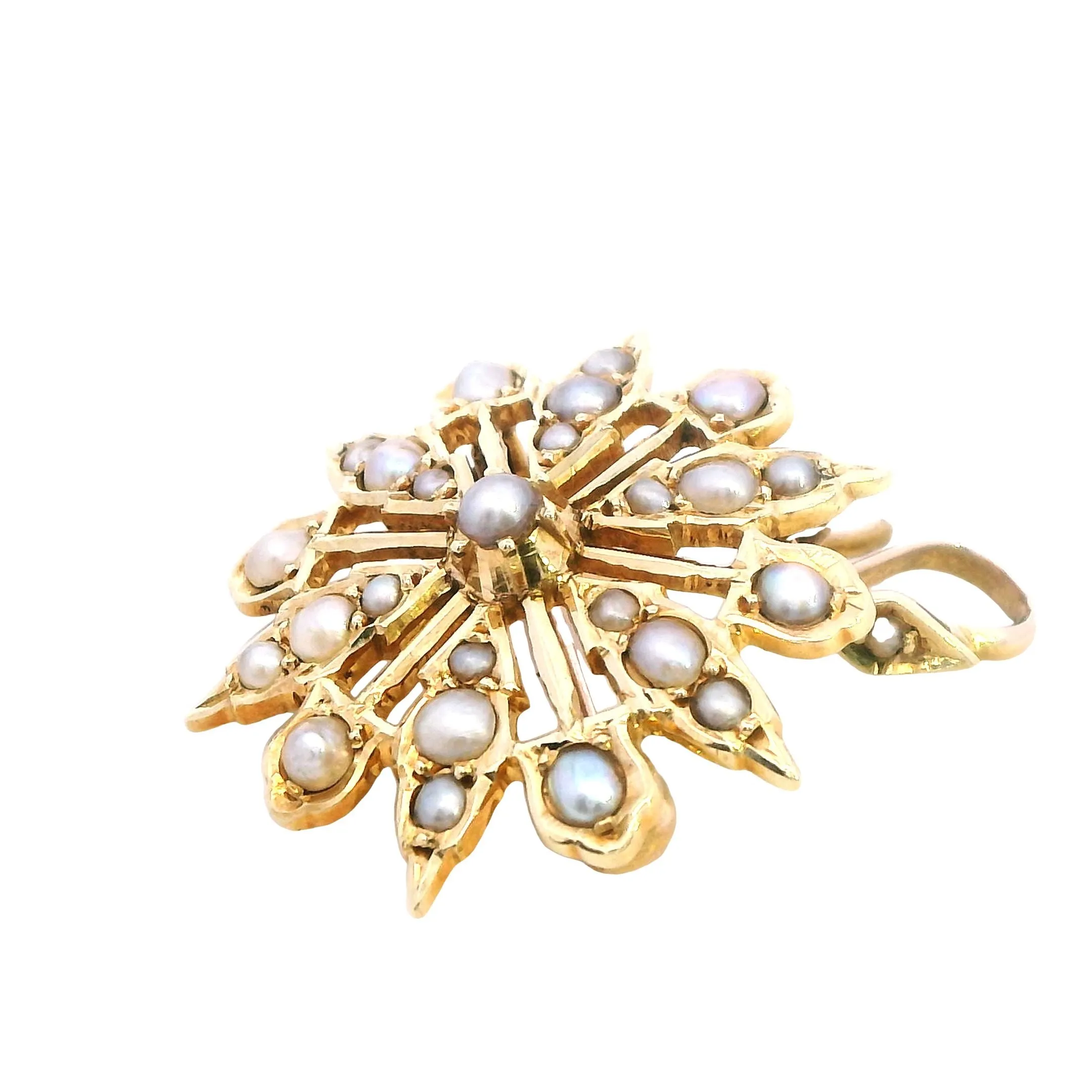 Embrace Radiance with Our 15ct Yellow Gold Pearl Set Star Pendant Brooch