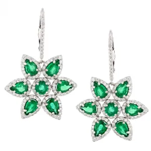 Emerald & Diamond Flower Earrings