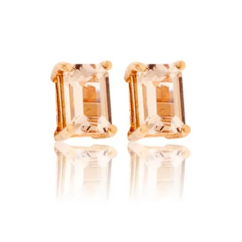 Emerald-Cut Pink Morganite Stud Earrings