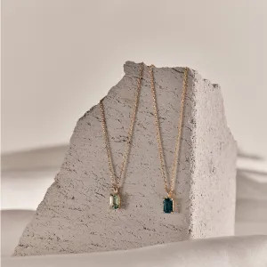 Emerald cut stone Necklace - 14K/ 18K Gold