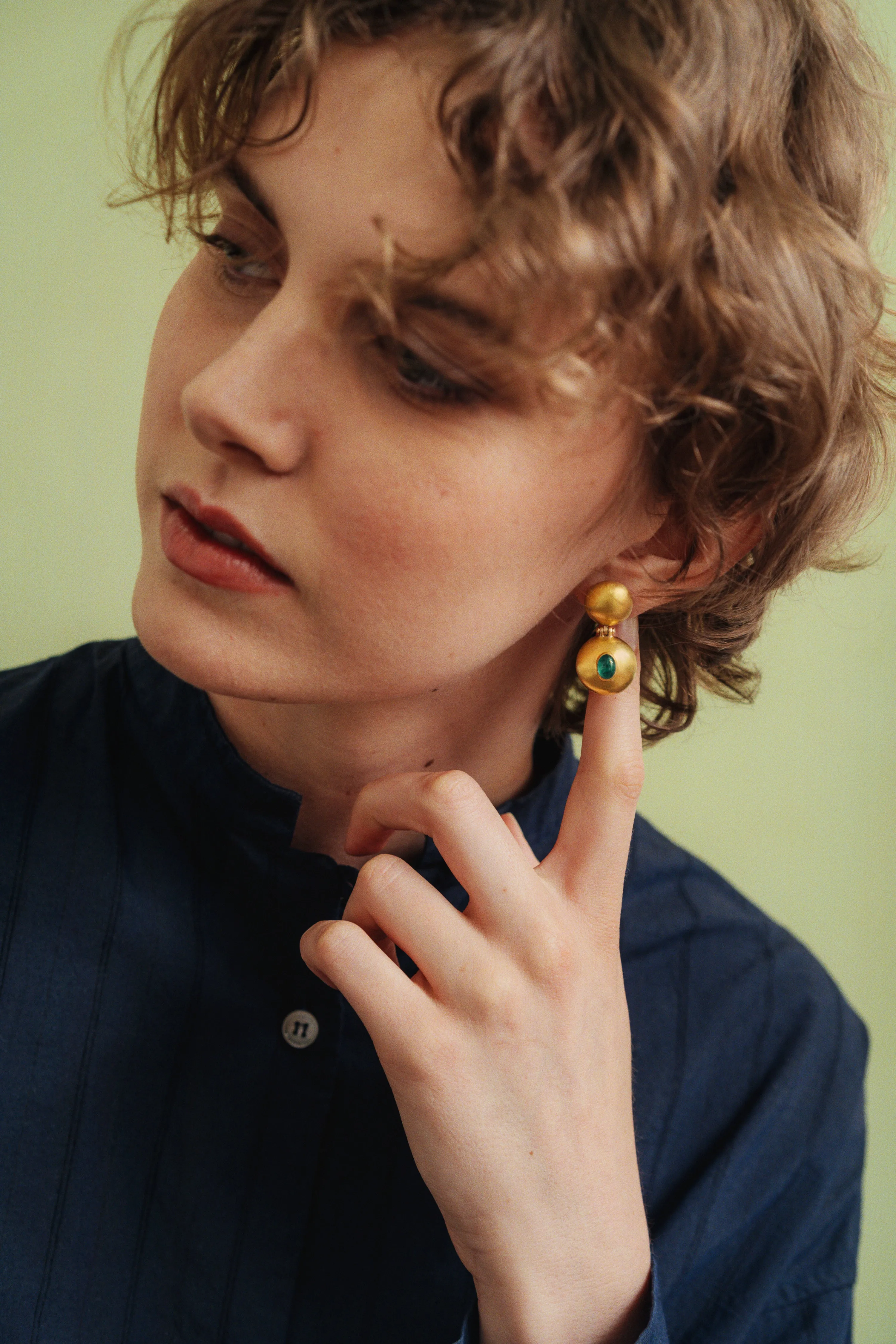 Emerald Double Dome Bulla Earrings
