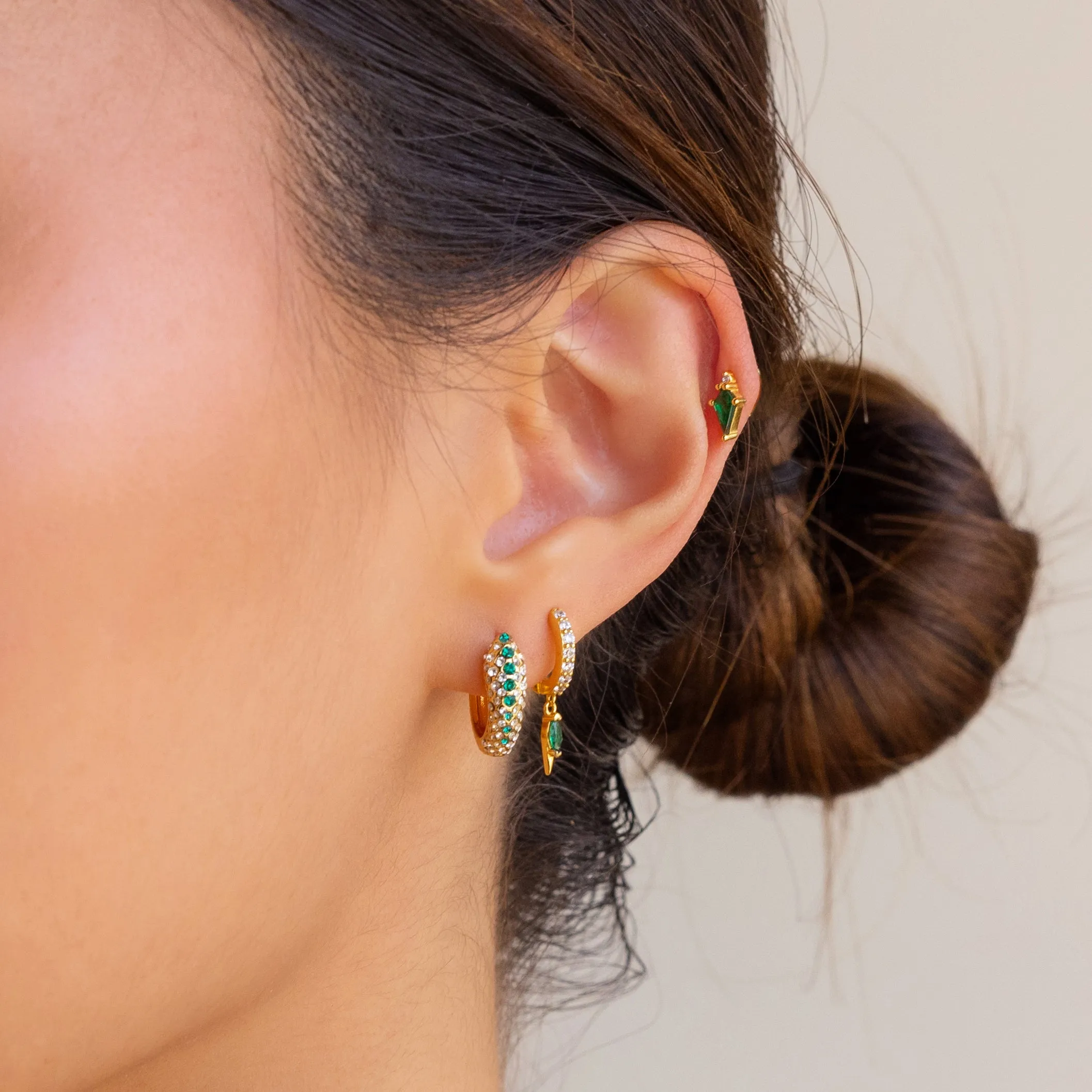 Emerald Pave Snake Hoops