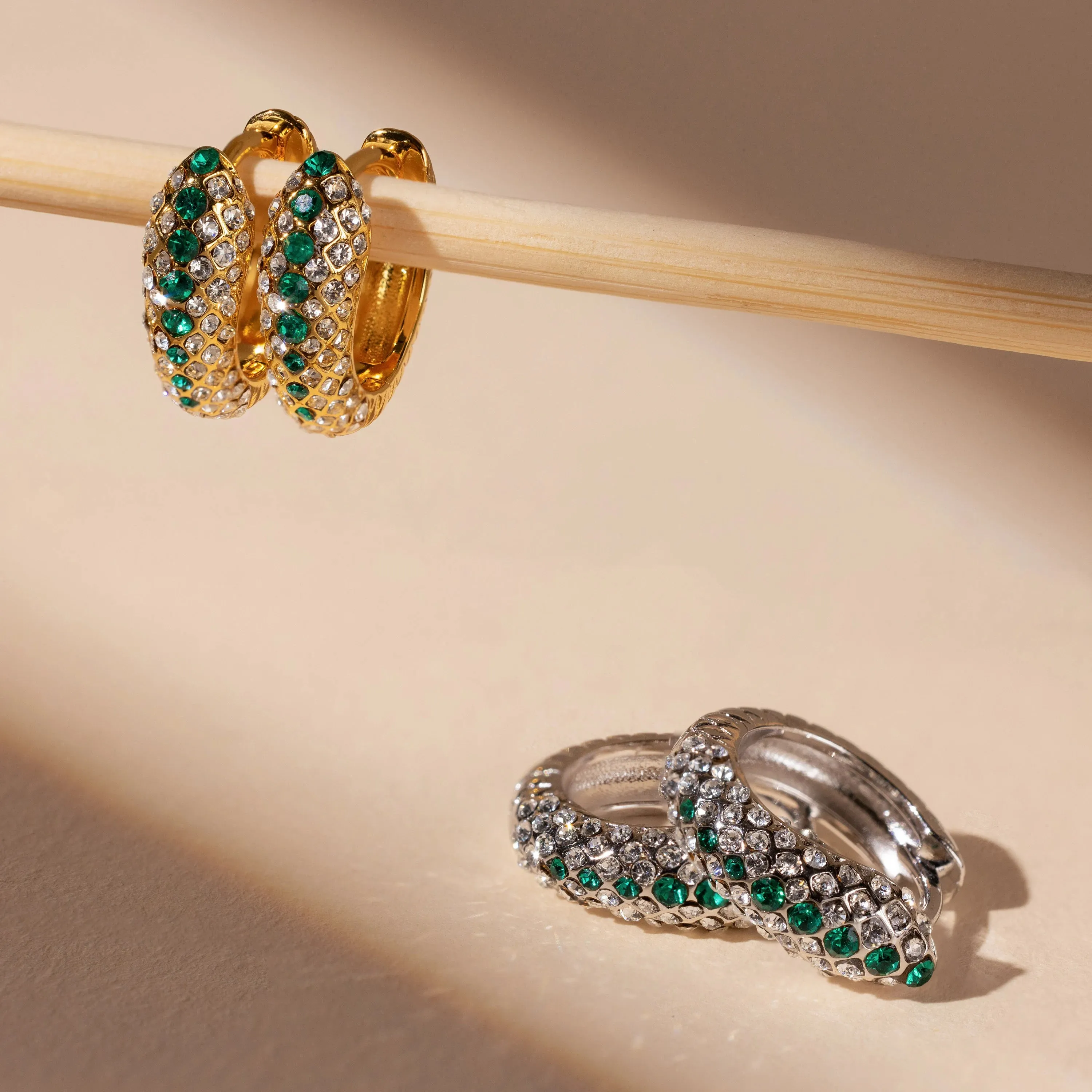 Emerald Pave Snake Hoops