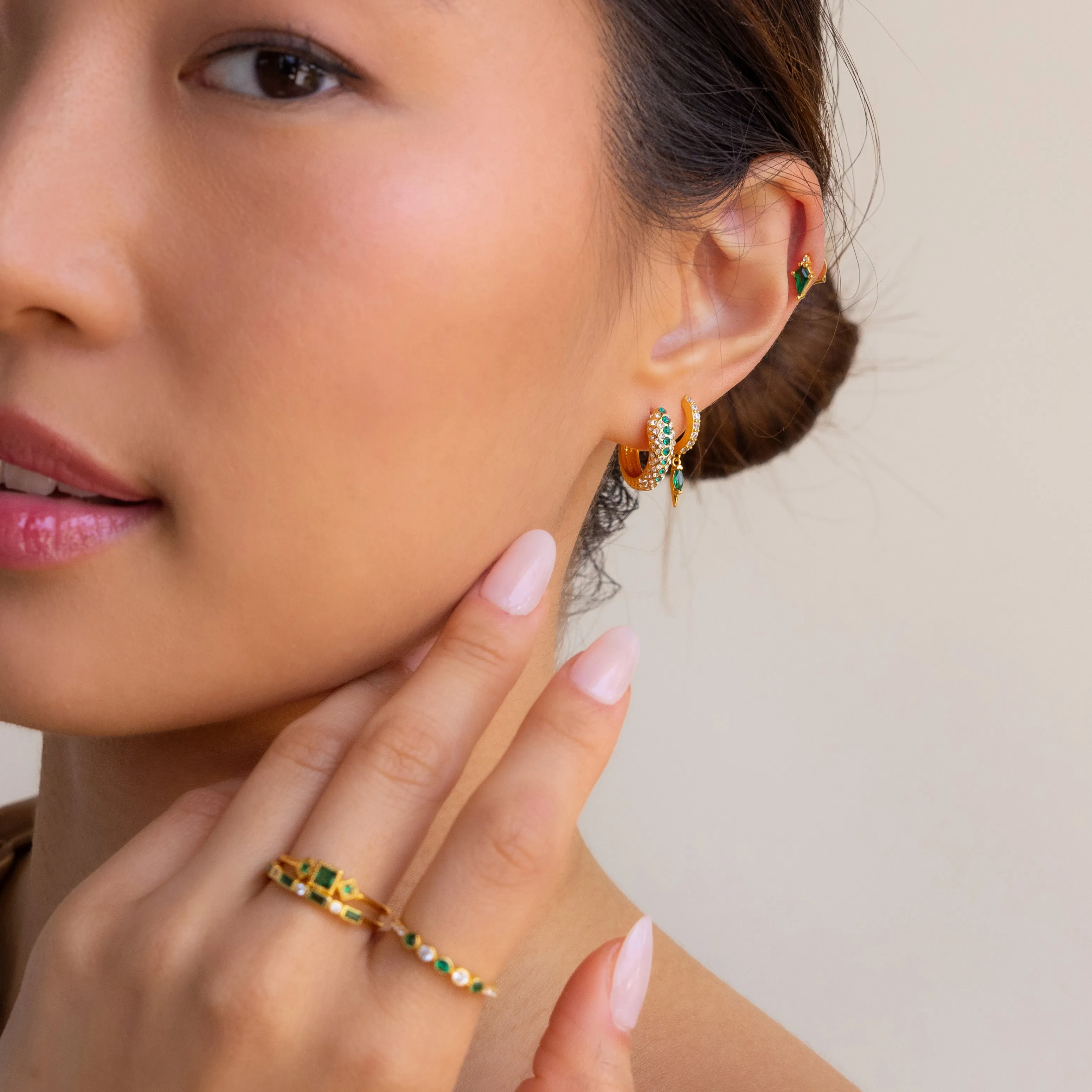 Emerald Pave Snake Hoops
