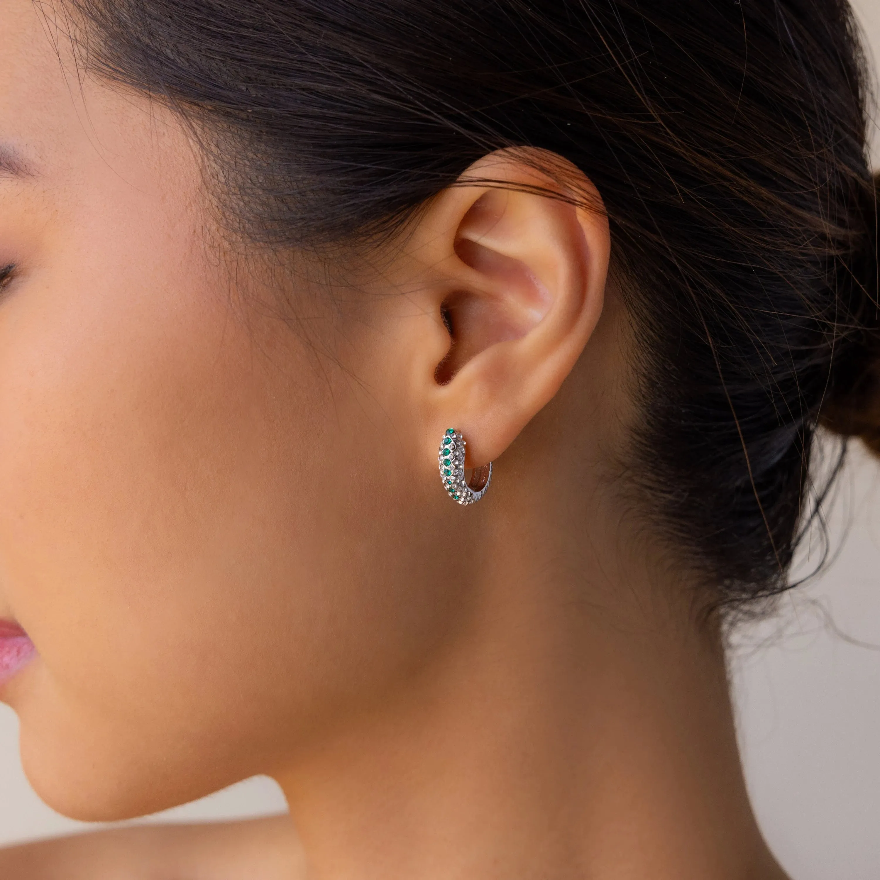 Emerald Pave Snake Hoops