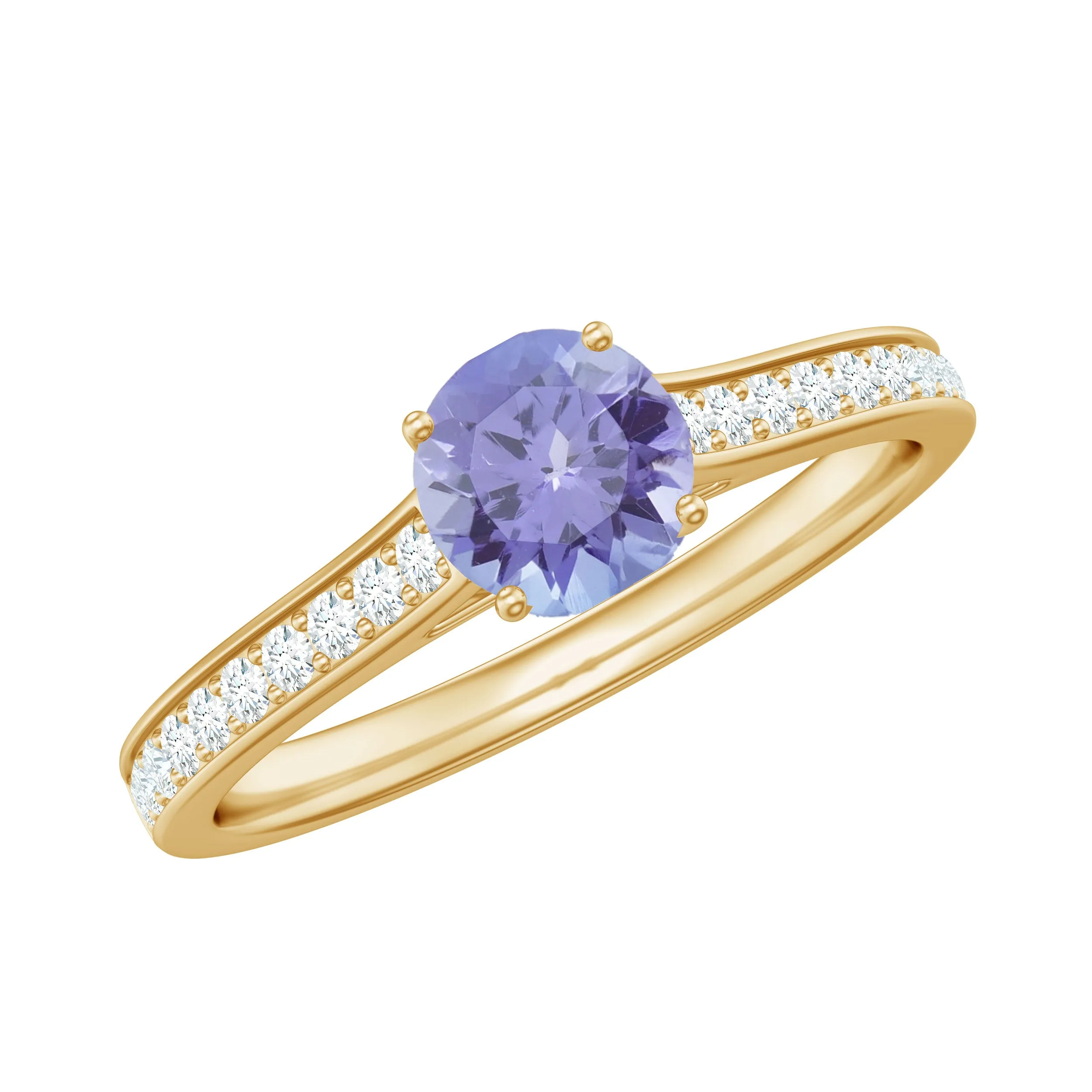 Engagement Ring with Tanzanite and Diamond Side Stones