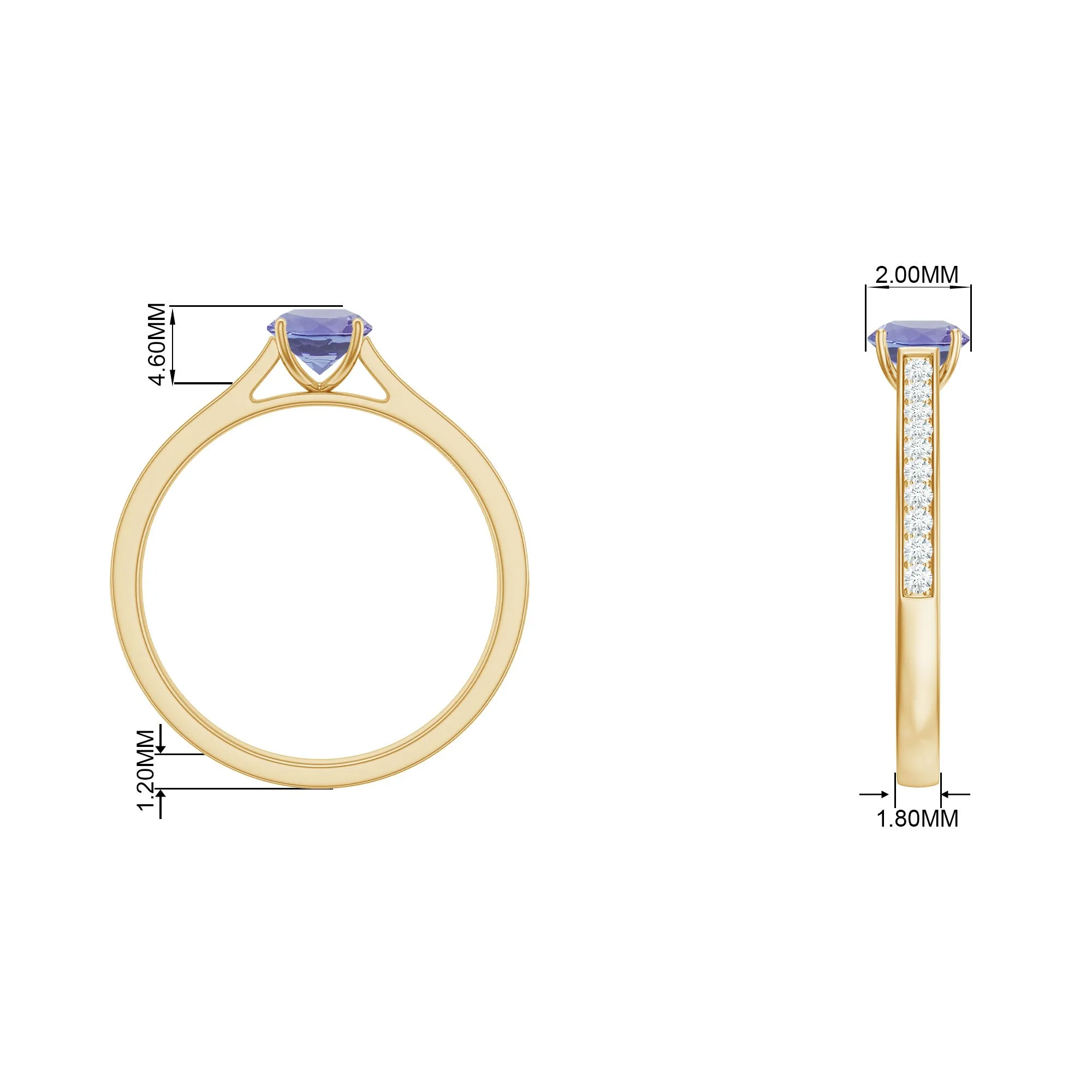Engagement Ring with Tanzanite and Diamond Side Stones
