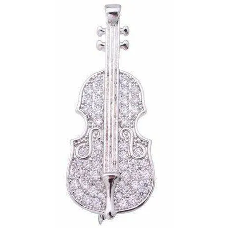 Equilibrium Music Instruments Brooch / Pin - Silver with Crystals Electric Guitar, Cello or Harp