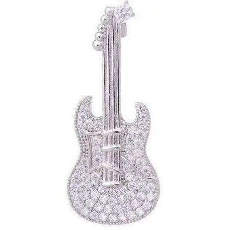 Equilibrium Music Instruments Brooch / Pin - Silver with Crystals Electric Guitar, Cello or Harp
