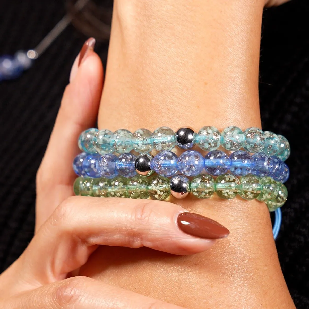 Evergreen | Silver | Firefly Glass Macrame Bracelet