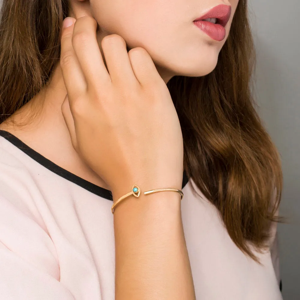 Evil Eye Turquoise Cuff in Sterling Silver or Gold Vermeil