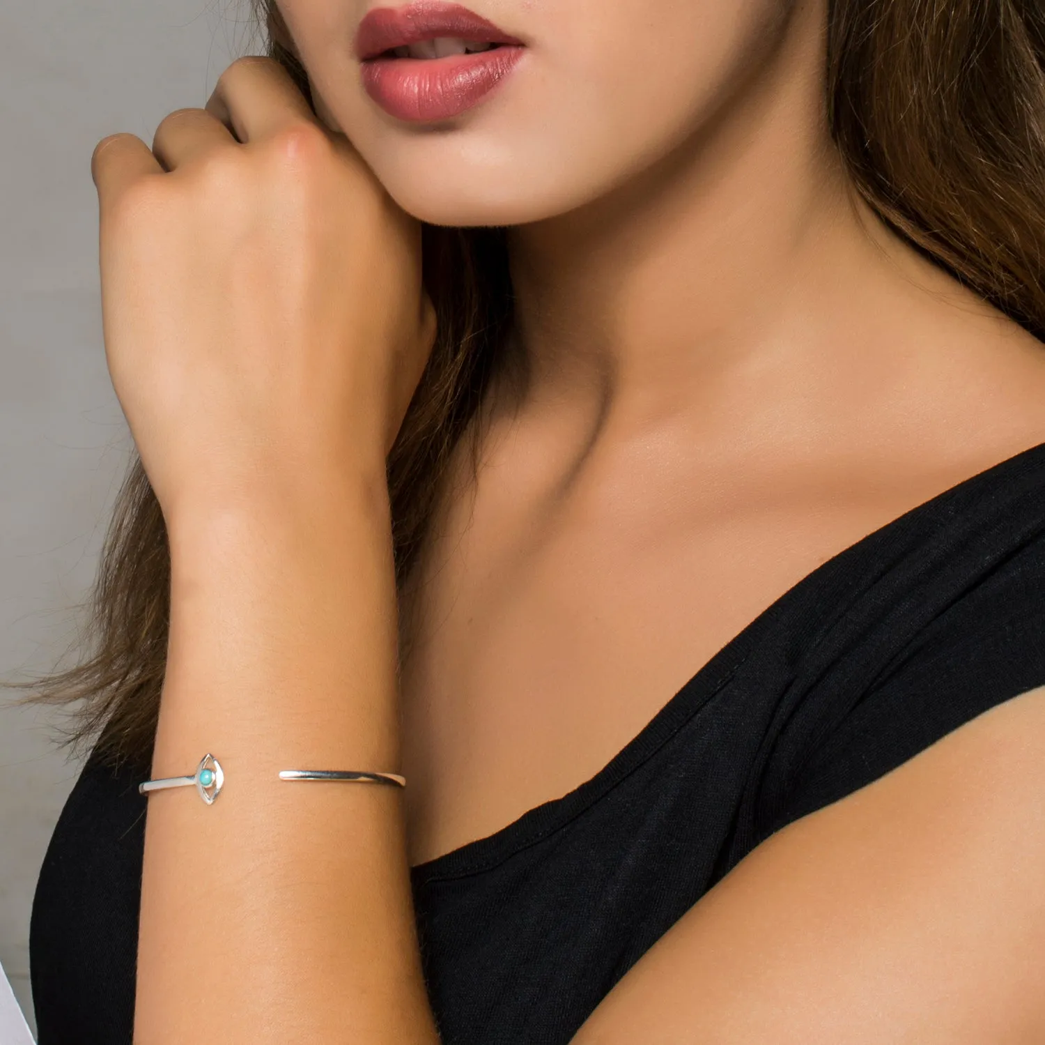 Evil Eye Turquoise Cuff in Sterling Silver or Gold Vermeil