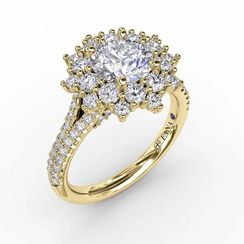 Fana Contemporary Floral Halo Engagement Ring With Double-Row Pavé Band 3234