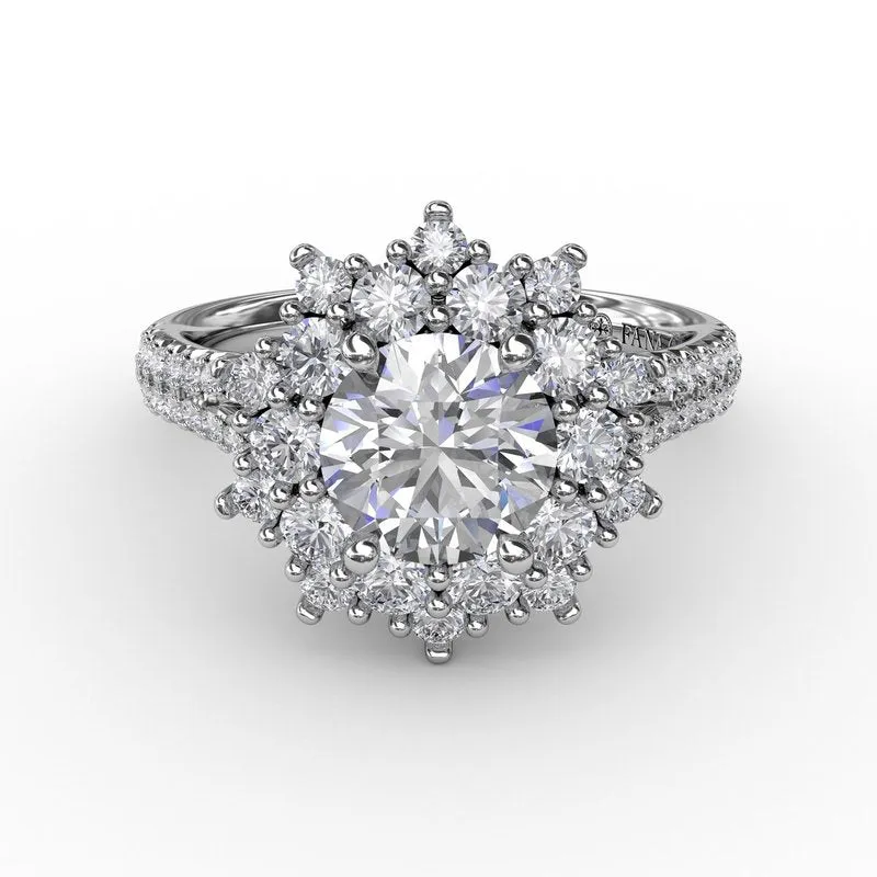 Fana Contemporary Floral Halo Engagement Ring With Double-Row Pavé Band 3234