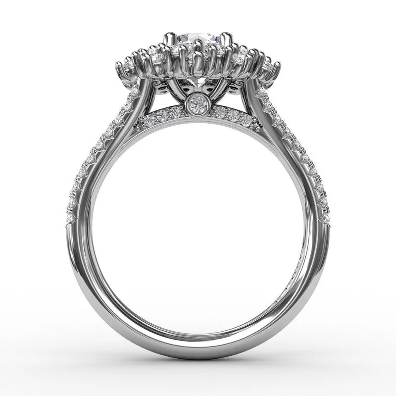 Fana Contemporary Floral Halo Engagement Ring With Double-Row Pavé Band 3234