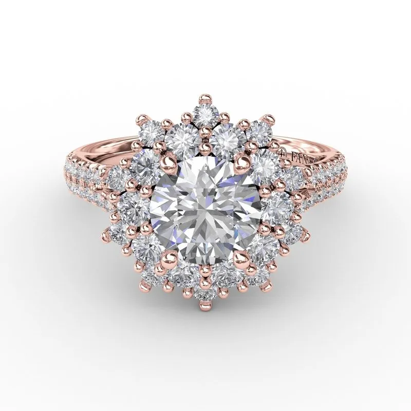 Fana Contemporary Floral Halo Engagement Ring With Double-Row Pavé Band 3234