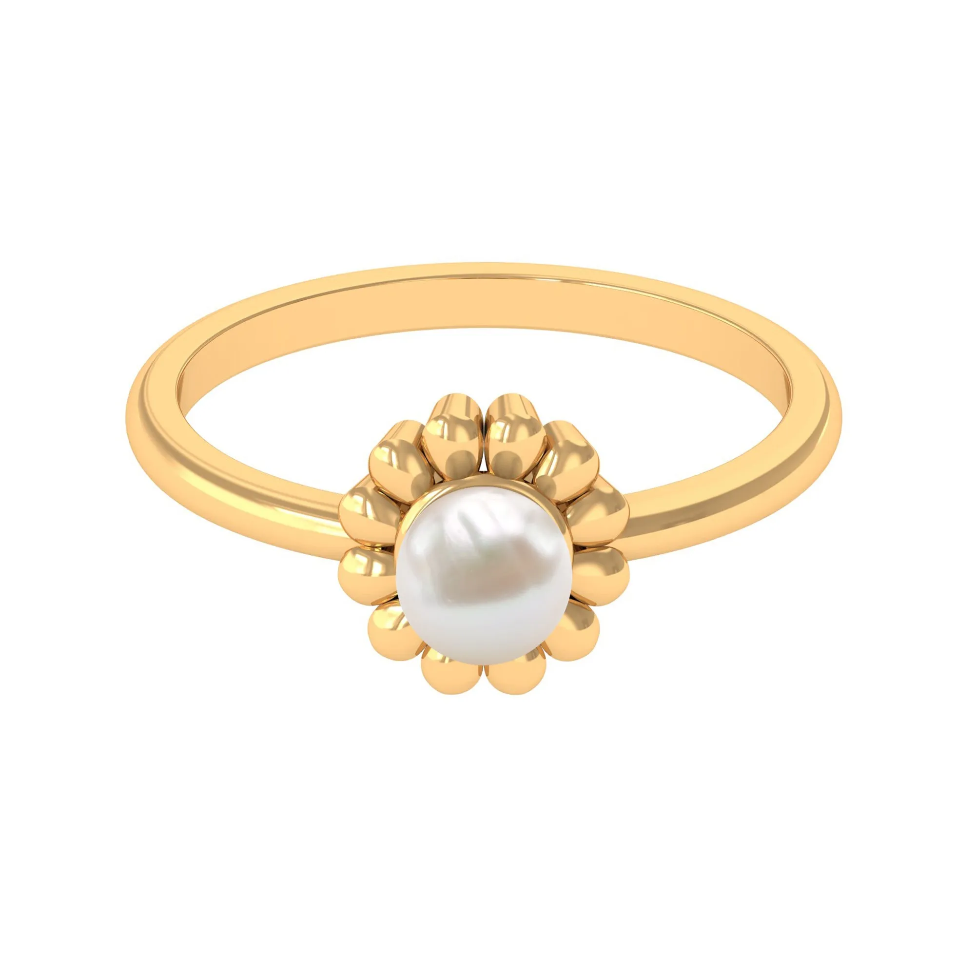 Floral Gold Freshwater Pearl Solitaire Engagement Ring