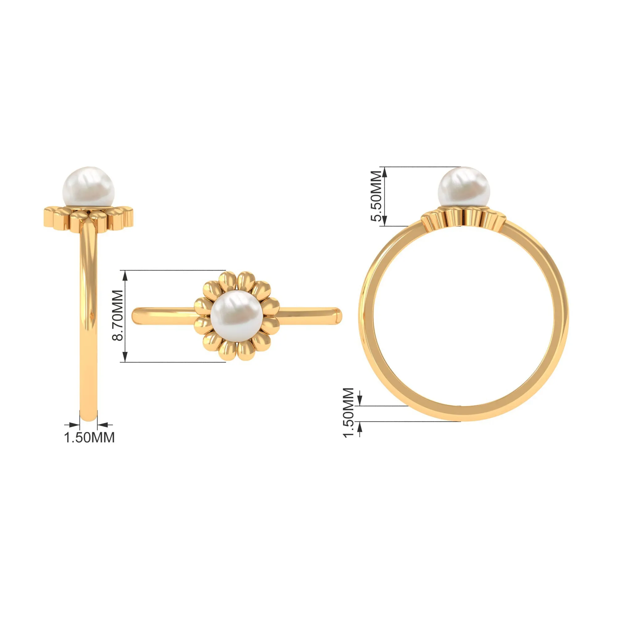 Floral Gold Freshwater Pearl Solitaire Engagement Ring