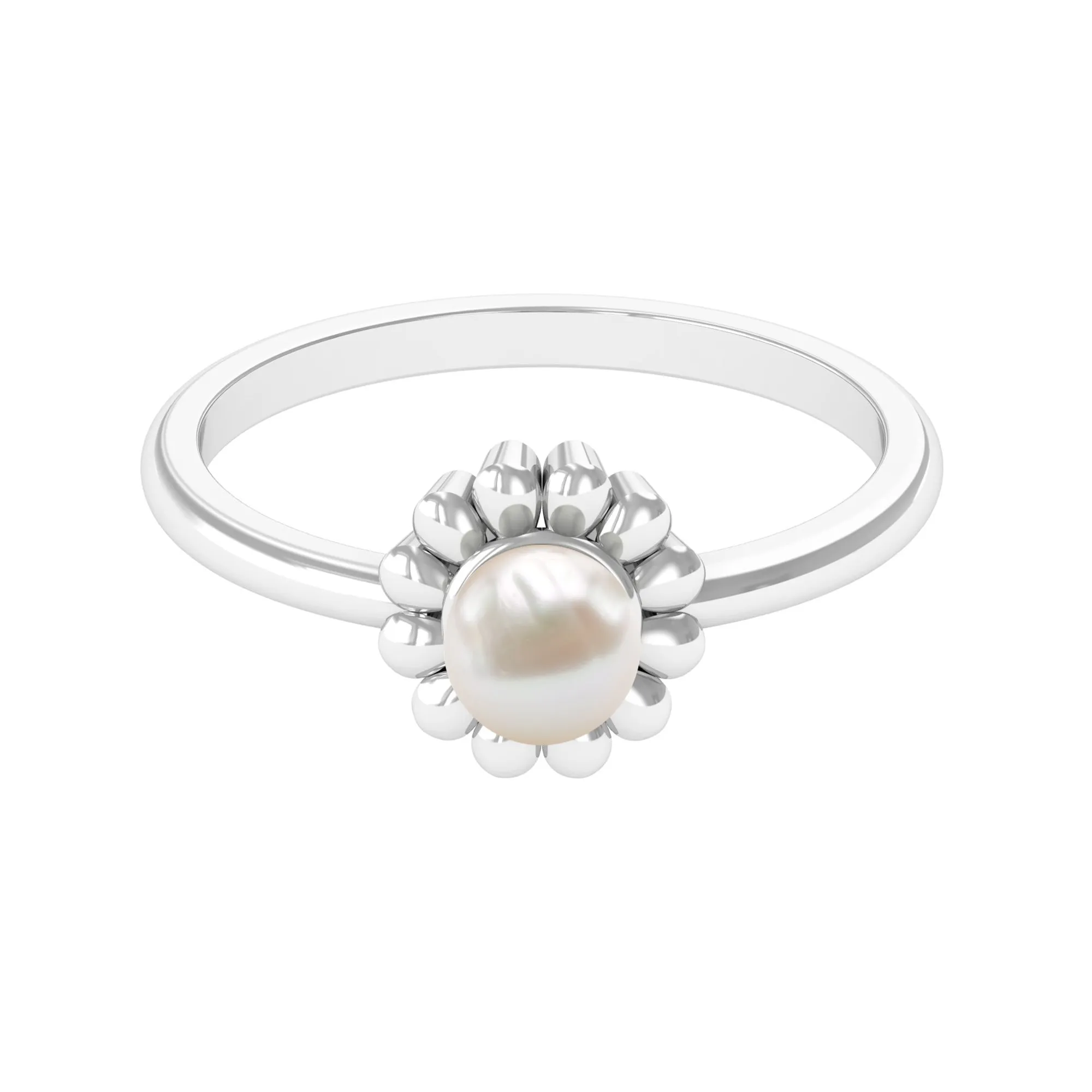 Floral Gold Freshwater Pearl Solitaire Engagement Ring
