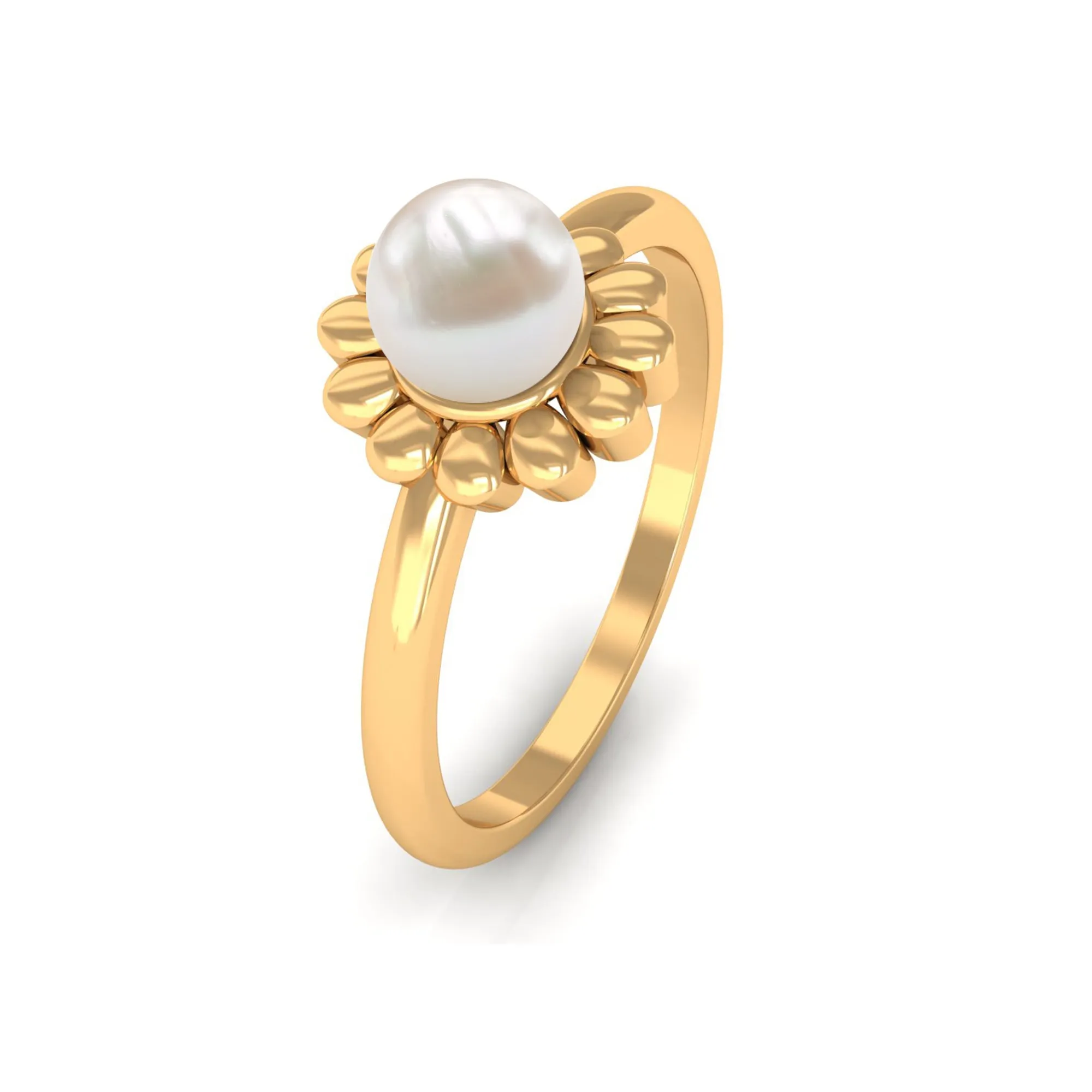 Floral Gold Freshwater Pearl Solitaire Engagement Ring