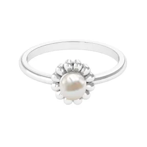Floral Gold Freshwater Pearl Solitaire Engagement Ring