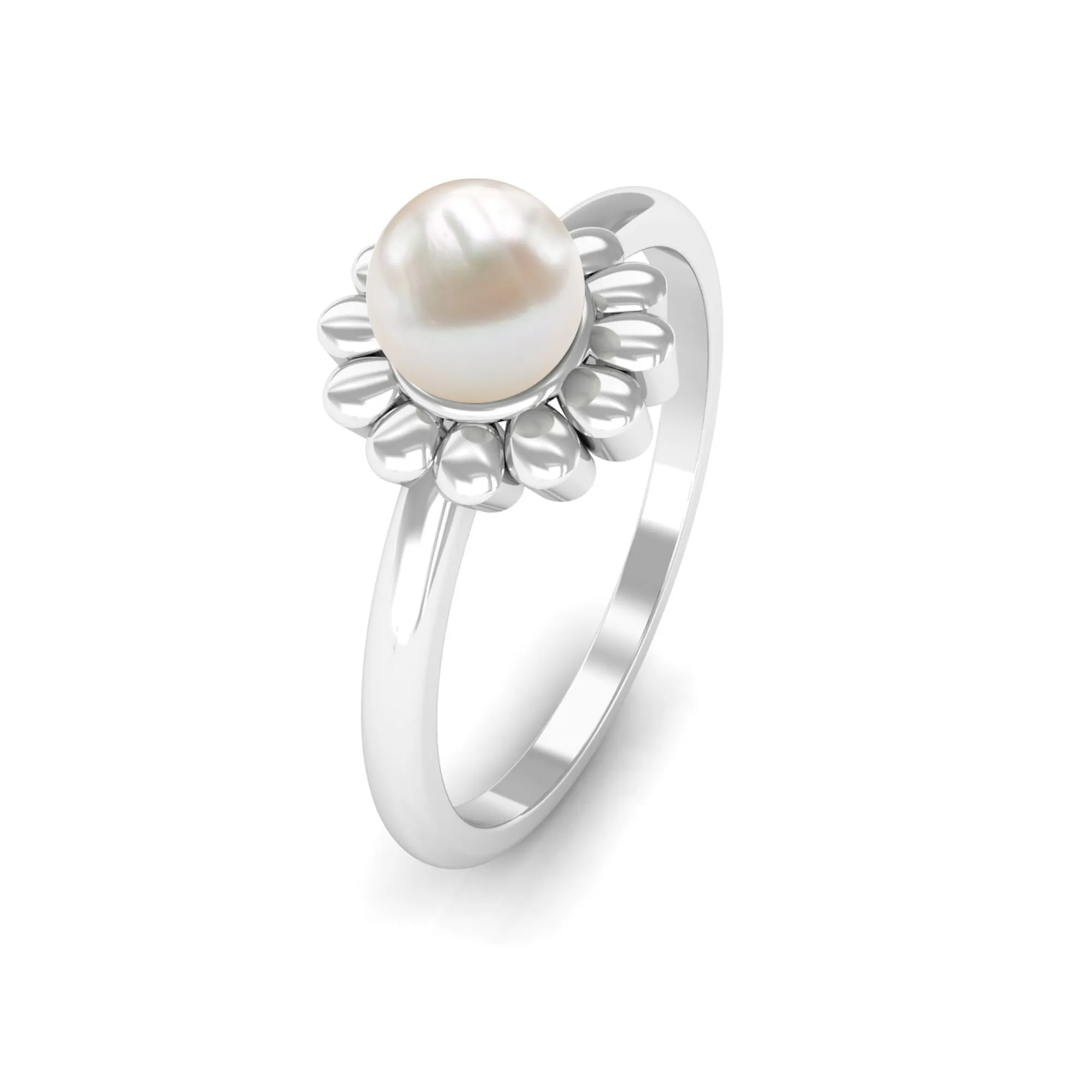 Floral Gold Freshwater Pearl Solitaire Engagement Ring
