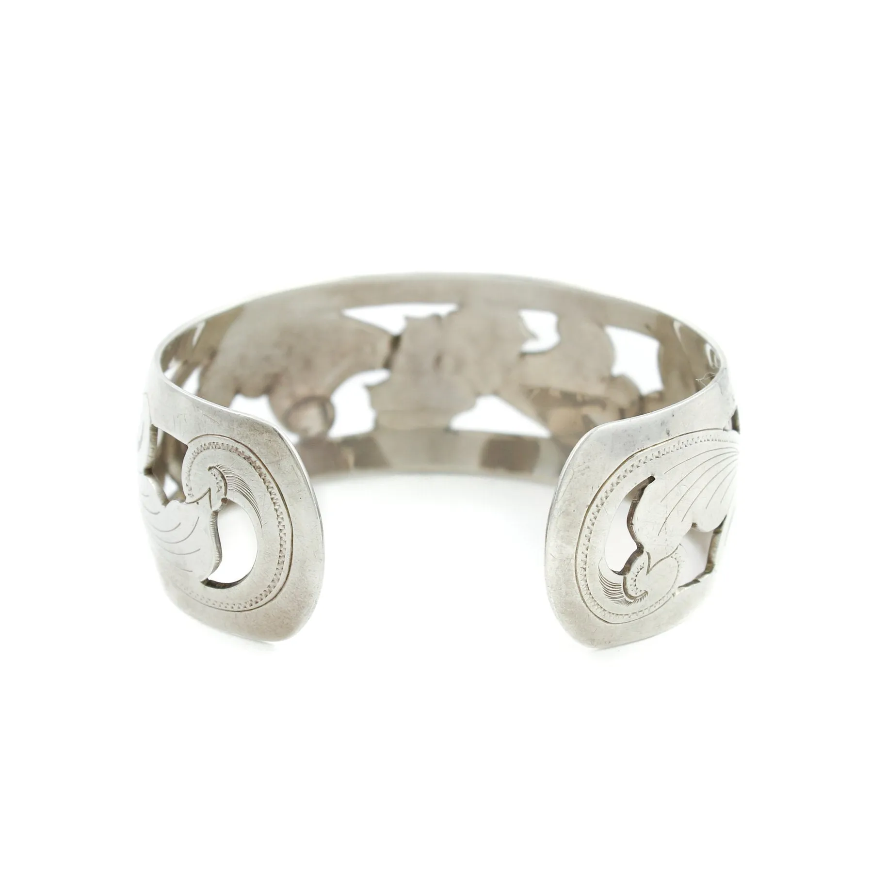 Floral Silver "D. Olson" Scandinavian Cuff Bracelet