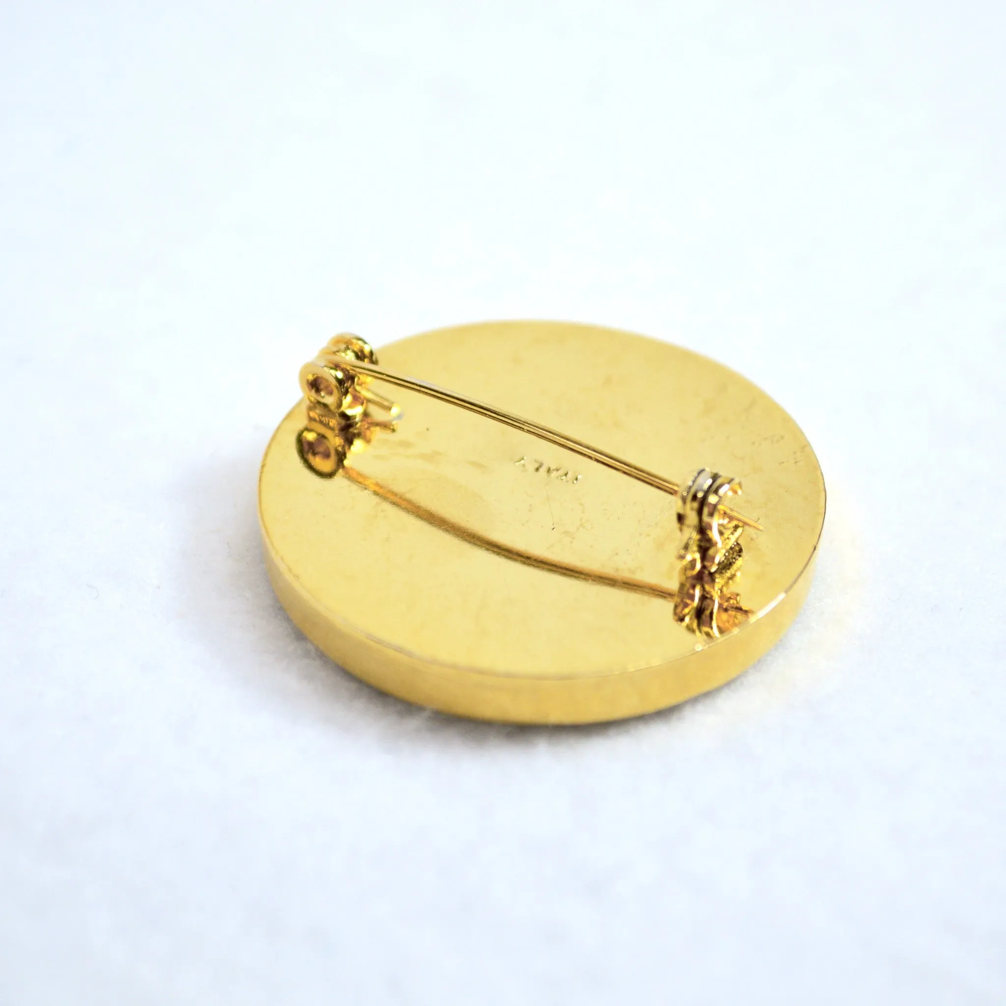 Florentine Mosaic Large Round Brooch, Lapel Pin, Made in Italy