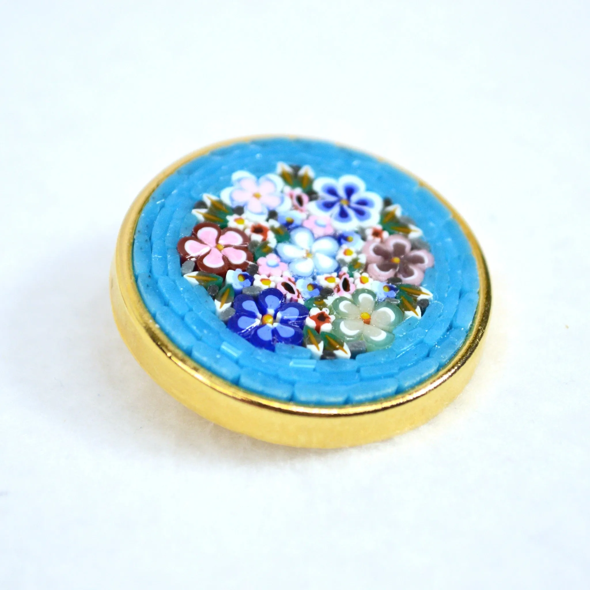 Florentine Mosaic Large Round Brooch, Lapel Pin, Made in Italy