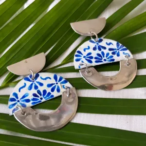 Flower Cluster Earrings | Silver Jewellery | Hand Painted | Dazzling