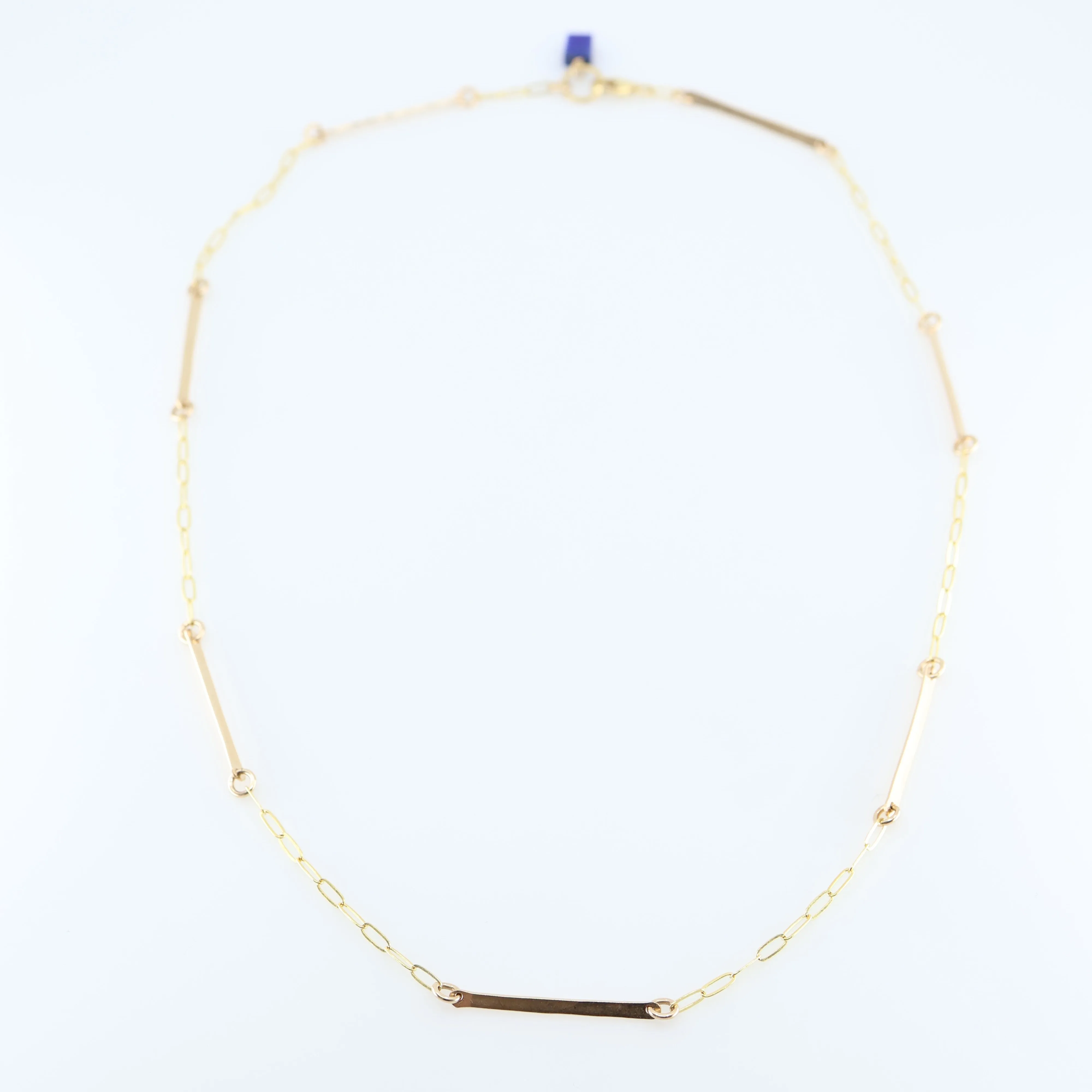 Forged Bar and Paperclip Chain Necklace with Lapis Lazuli Accent
