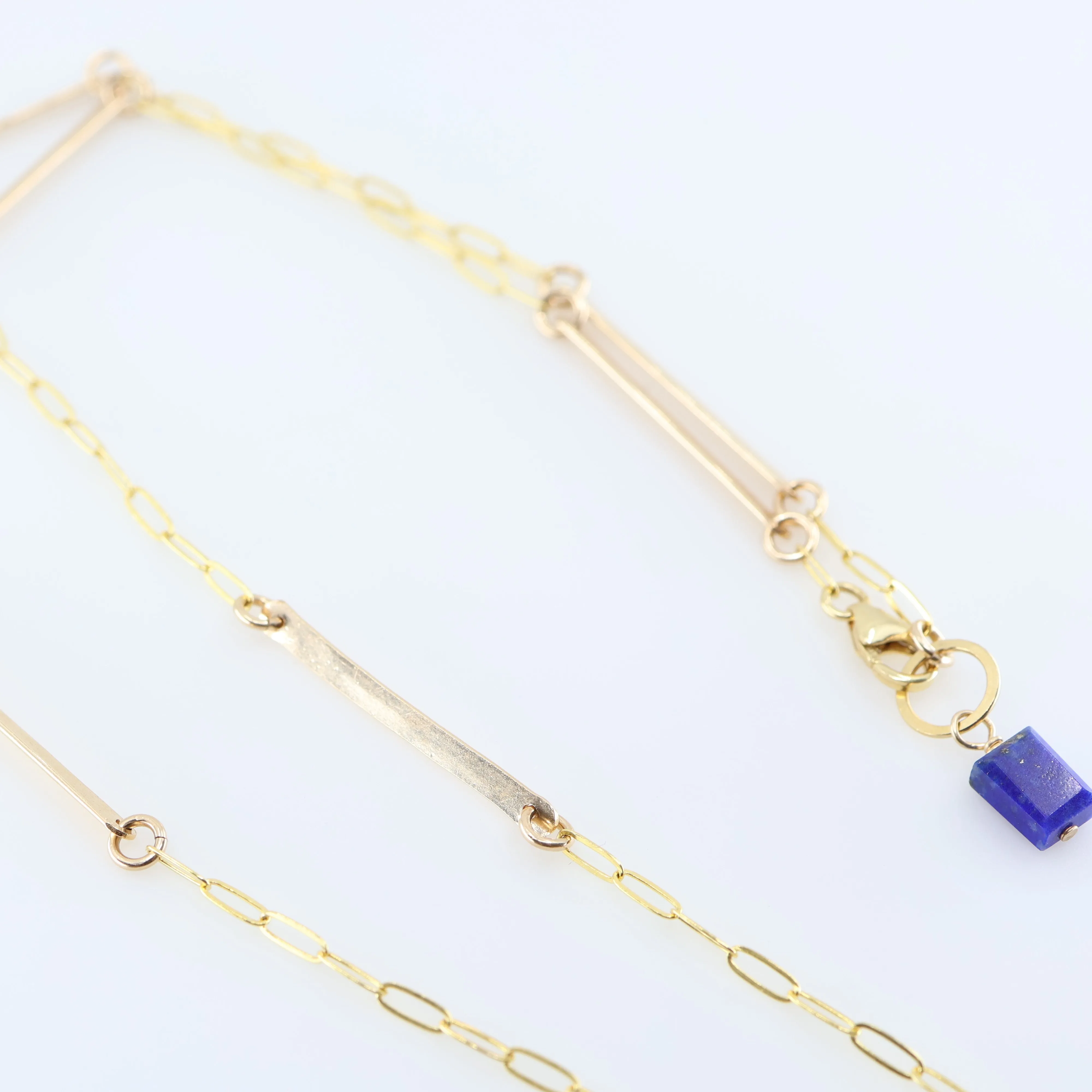 Forged Bar and Paperclip Chain Necklace with Lapis Lazuli Accent