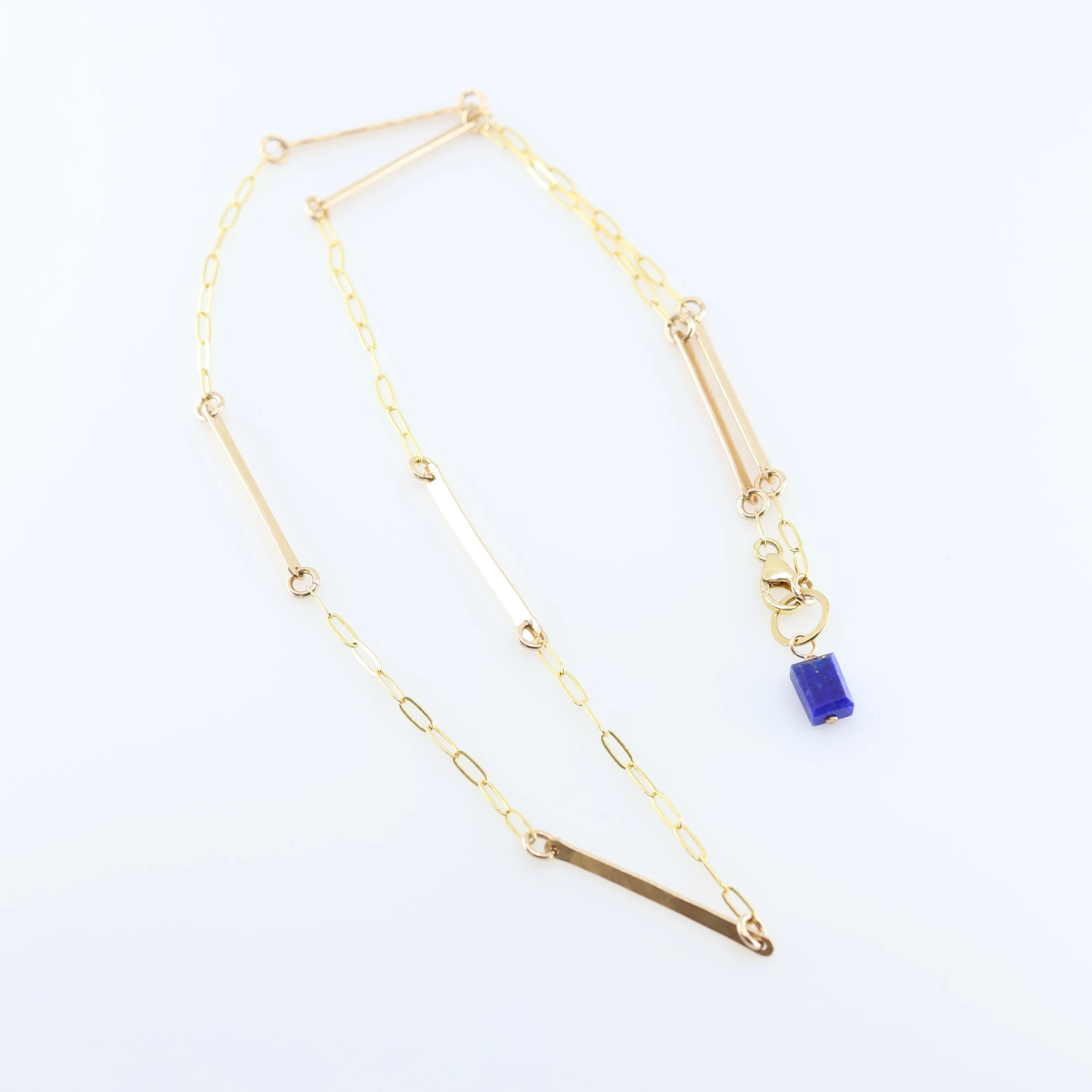 Forged Bar and Paperclip Chain Necklace with Lapis Lazuli Accent