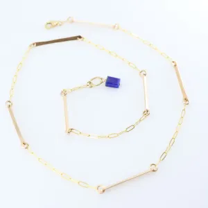 Forged Bar and Paperclip Chain Necklace with Lapis Lazuli Accent