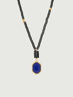 Gemstone Beaded Lazurite Charm Necklace