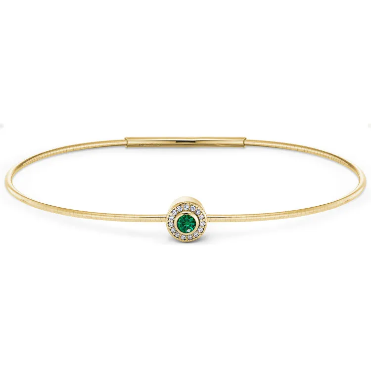 Gold Finish Finish Sterling Silver Round Simulated Emerald Birth Gem Bracelet with Simulated Diamonds