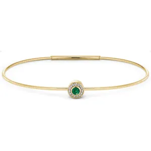Gold Finish Finish Sterling Silver Round Simulated Emerald Birth Gem Bracelet with Simulated Diamonds